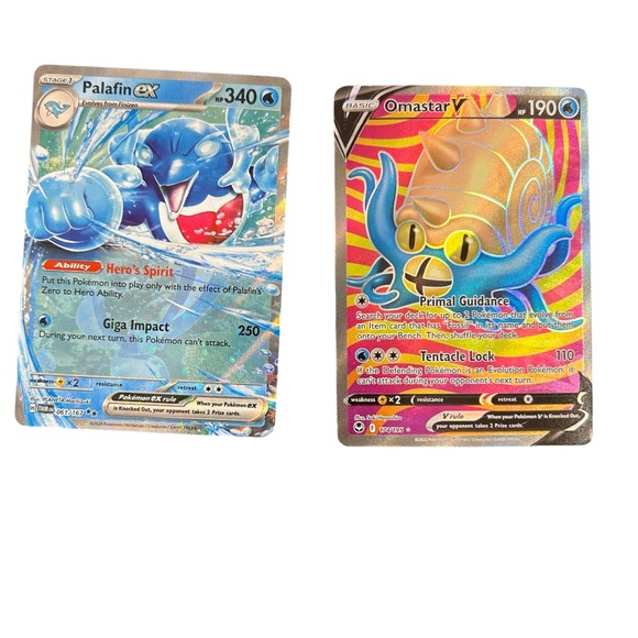Lot 2 Pokémon CCG TCG Full Art Holo Holographic Cards Palafin EX Omastar V - Picture 1 of 4